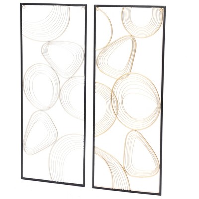 Gold and Silver Abstract Rectangular Metal Wall Art Set