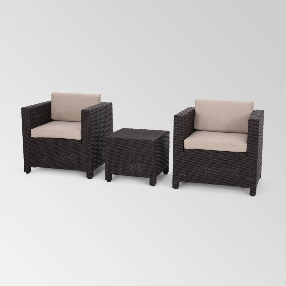 Waverly 3pc Faux Wicker Chat Set Brown/Beige – Christopher Knight Home  – Patio and Outdoor​