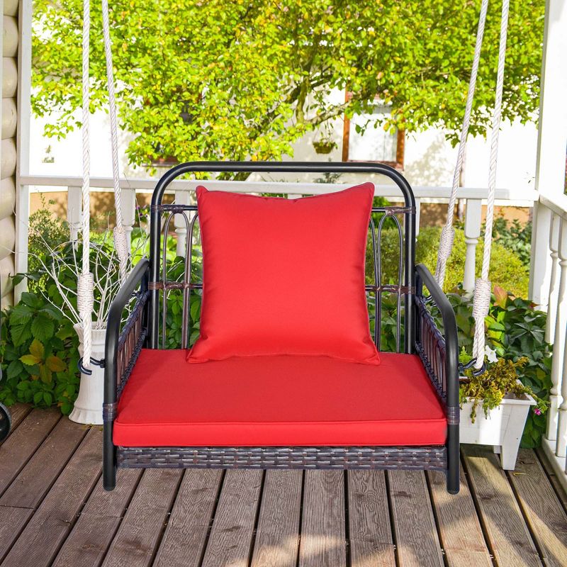 Costway Patio Hanging Rattan Basket Chair Swing Hammock Chair with Seat Cushion, 1 of 11