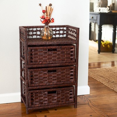 Espresso Brown Handwoven Paper Rope 3-Drawer Storage Chest