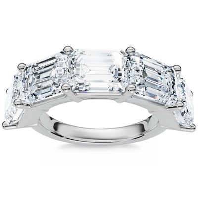 Pompeii3 5.10Ct Emerald Cut Diamond 5 Stone Wedding Anniversary Ring 14k Gold Lab Created