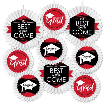 Big Dot of Happiness Red Grad - Best is Yet to Come - Hanging  Red Graduation Party Tissue Decoration Kit - Paper Fans - Set of 9