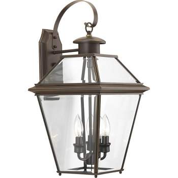 Progress Lighting Burlington 3-Light Outdoor Wall Lantern, Antique Bronze, Clear Beveled Glass Shade