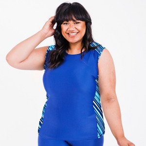 Calypsa Women's Plus Size Loose Fit Tankini UPF 50+ Maya Swim Top - 1 of 3