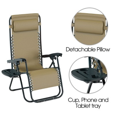 Beige Folding Zero Gravity Lounger with Cushions and Arms