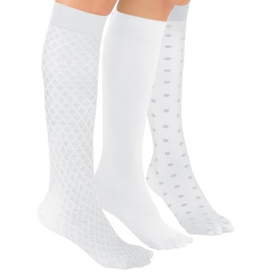 Collections Etc Stylish & Comfortable 15-20mmHg Compression Knee High Stockings, 3 Pairs - Made in USA