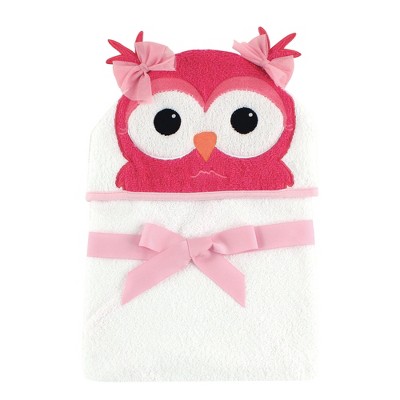 Hudson Baby Infant Girl Cotton Animal Face Hooded Towel, Cutesy Owl, One Size