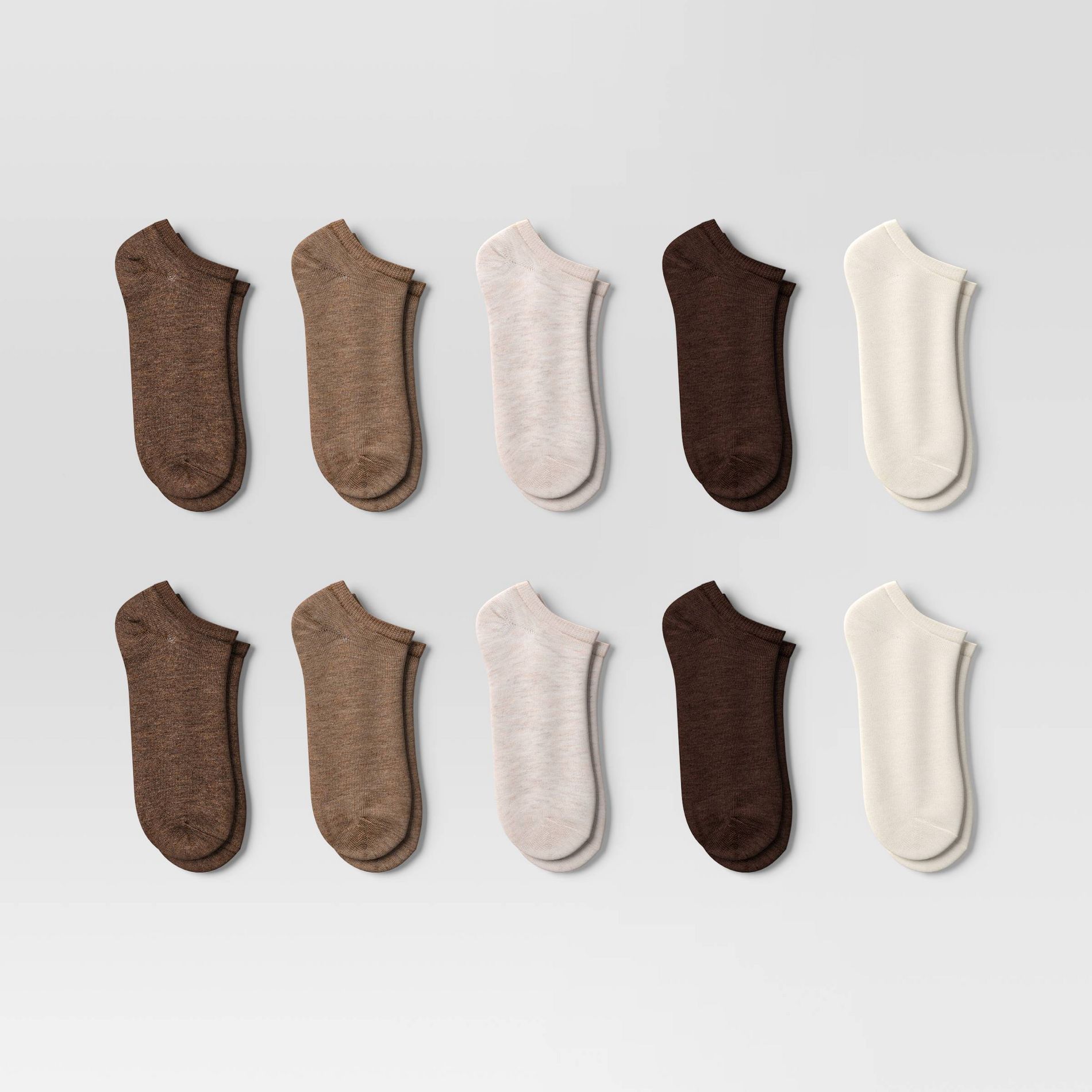 Women's 10pk Low Cut Socks -  Dealworthy™ Ivory/Oatmeal Heather/ Brown 4-10