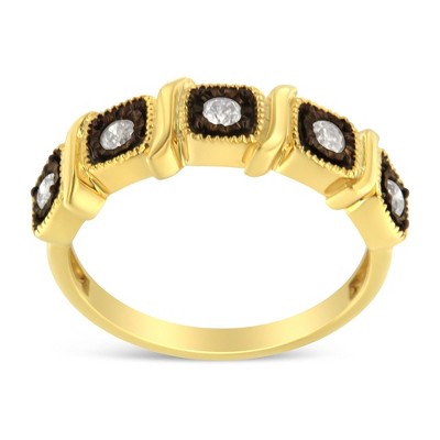 10K Yellow Gold Over Silver Miracle-Set 1/4 Cttw Diamond 5-Stone Ring Band