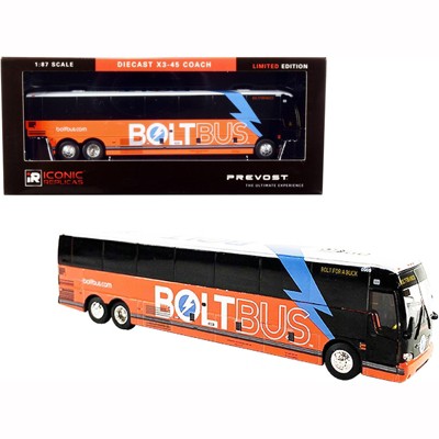 Prevost X3-45 Coach Bus "Bolt for a Buck" Orange and White "Bolt Bus" 1/87 (HO) Diecast Model by Iconic Replicas