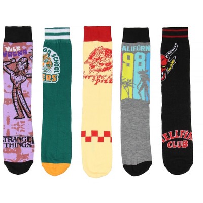 Stranger Things Hellfire Club Hawkins High School Adult Men's Crew Socks 5 Pairs