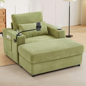 Chaise Lounge Sofa Couch with Storage Ottoman and USB Ports, Armchair with Cup Holders and Phone Holder, Sleeper Sofa Chair with Side Pockets-Koiai - 1 of 4