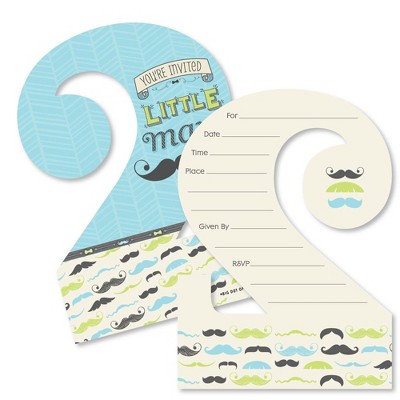 Big Dot of Happiness 2nd Birthday Dashing Little Man Mustache Party - Shaped Fill-in Invites - Birthday Party Invite Cards with Envelopes - Set of 12