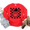 S.W.Smiley Checkered Christmas Wink - Women's Garment Dyed Long Sleeve Graphic T-Shirt - 2 of 4