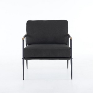 Vynxaria Modern 20.47 Inch Accent Chairs: Black Chenille Padding, Metal Frame Armrests, Perfect for Living Room & Bedroom - 1 of 4