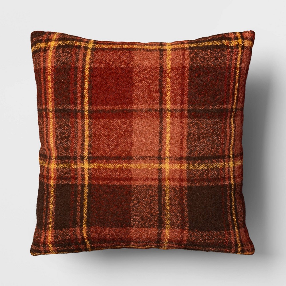 Oversized Raised Striped Boucle Plaid Square Throw Pillow Maroon - Threshold™