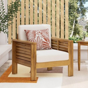 Sapphtopaz Outdoor Dining Chairs Contemporary Wood Patio Chairs with Arms, Upholstered Seat for Patio, Yard, Balcony - 1 of 4