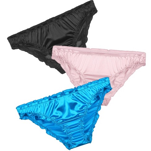 Agnes Orinda Women's Frill Trim Underwear Briefs Hipster Panty Satin  Panties 3 Pack Black Pink Blue Medium