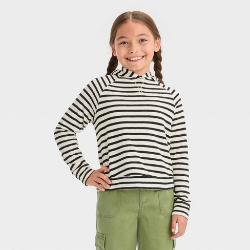 Girls Striped Hooded Pullover Sweatshirt Cat Jack Black XS