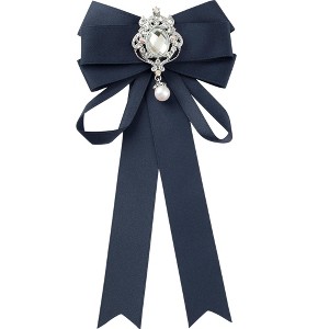 INSPIRE CHIC Women's Pre-Tied Ribbon Satin Elegant Bowknot Tie Brooches with Rhinestones - 1 of 4