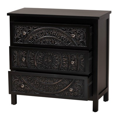 Yelena Traditional Black Wood 3-Drawer Storage Cabinet