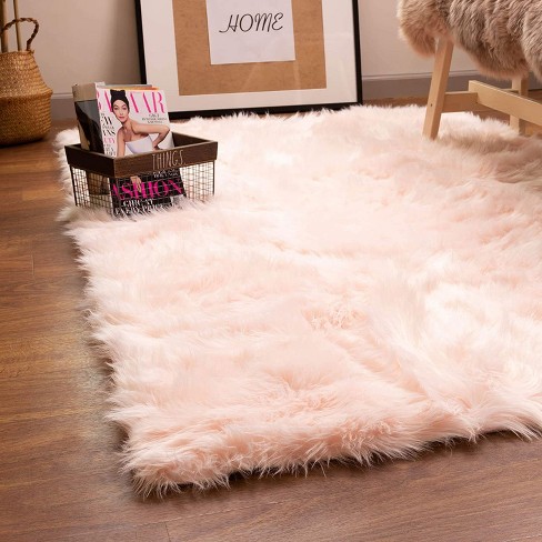 Pink double sheepskin rug 100% real soft wool 