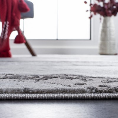 Grey and Dark Grey Abstract Synthetic Rectangular Area Rug, 6'7" x 9'
