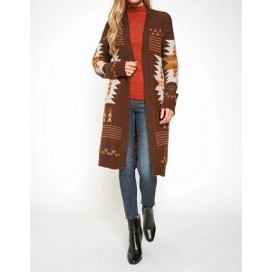 Women's Aztec Print Open Front Cardigan - mystree - 1 of 4