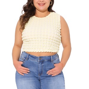 Agnes Orinda Women's Plus Size Summer Going Out Sleeveless Crew Neck Popcorn Crop Tank Tops - 1 of 4