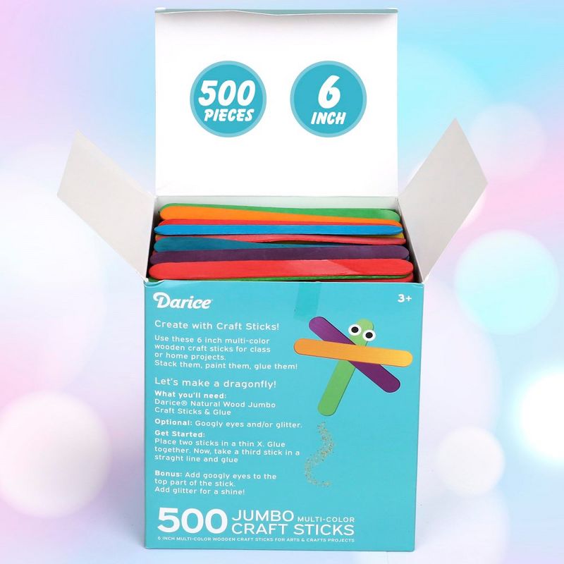 Darice 500 Colored Pcs Popsicle Sticks for Crafts, 6" Colorful Wooden Rainbow Craft Sticks - Classroom Supplies, STEM DIY Art, Ages 3+, 2 of 5