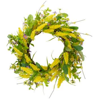 Northlight Daisy and Berry Floral Spring Wreath, Yellow and Purple 25"