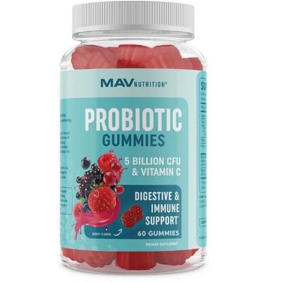 Prebiotic + Probiotic Gummies, 5 Billion CFU Probiotics for Gut Health, Digestion, & Immune System Support, Berry Flavor, MAV Nutrition, 60ct