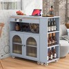 JUJABU Rolling Kitchen Island with Extended Table,Power Outlets and 2 Fluted Glass Doors - 4 of 4