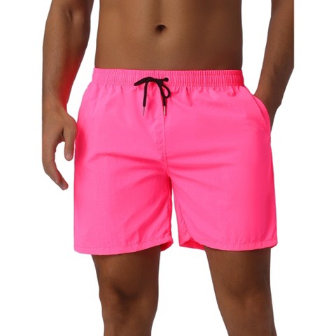 INSPIRE CHIC Men's Summer Colorful Elastic Waist Drawstring Surfing Board Shorts Pink 30
