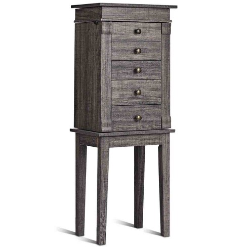 Wooden Jewelry Armoire Cabinet Storage Chest with Drawers and Swing Doors -  Costway