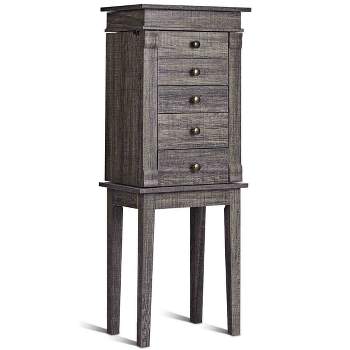 Tangkula Jewelry Cabinet Armoire Storage Box Chest Standing Organizer w/ Mirror & Swing Doors
