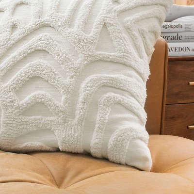 Kobo 20" White Cotton Tufted Square Decorative Pillow