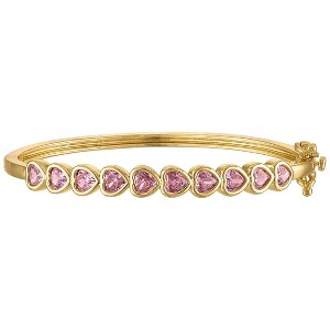 Junior Jewels 14K Gold Over Brass Cubic Zirconia Pink Hearts Bangle Bracelet - 1 of 2