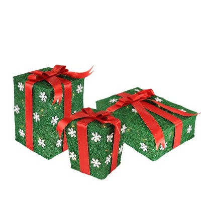 Northlight Set Of 3 Lighted Green With Red Bows Gift Boxes Outdoor