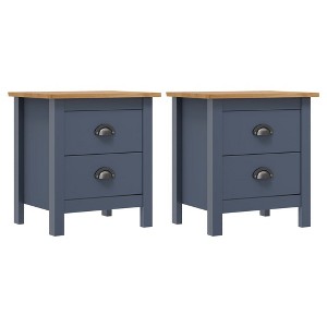 Bedside Cabinet Set of 2 Grey and Honey Brown Solid Pine Wood - 1 of 4
