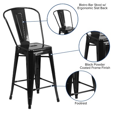 Emma and Oliver 24" Black Metal Indoor-Outdoor Counter Height Stools, Set of 4