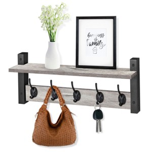 Sorbus 24 Inch Floating Wall Shelf with 5 Heavy Duty Hooks – for Entryway, Bathroom, Bedroom, Kitchen, or Mudroom - 1 of 4