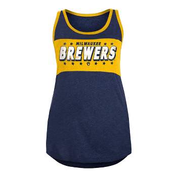Milwaukee Brewers 5th & Ocean Navy Women's Space Dye Block V-Neck T-Shirt