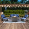 POCASSY 6-Piece Outdoor Furniture Set with 50000BTU Propane Fire Pit, All Weather Wicker Patio Fire Pit Table Set with 3-Seater Sofa and Club Chair - 2 of 4