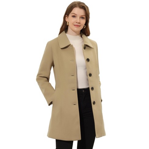 Unique Bargains Women's Winter Overcoat Stand Collar Single Breasted Long  Coat L Khaki