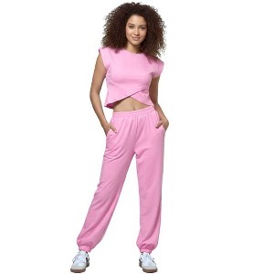 Woman 2-Piece Sleeveless High Rise Pants Set – Solid Viscose Stretch Cherie Code - 1 of 4