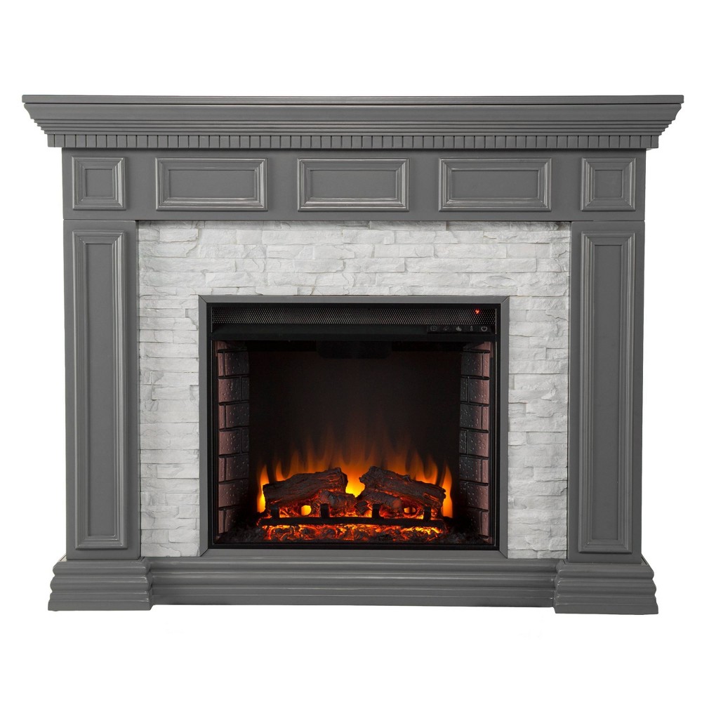 Photos - Electric Fireplace Brothye  with Faux Stone Gray - Aiden Lane