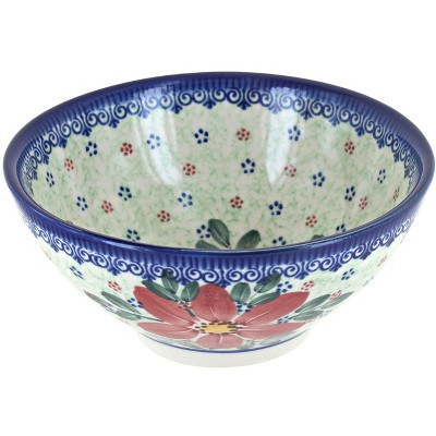 Blue Rose Polish Pottery Poinsettia Rice Bowl