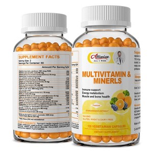 Alliwise Multivitamin & Minerals Capsules - Support Immunity & Energy, Healthy Hair & Skin - 120 Capsules - 1 of 4
