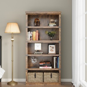 5 Tier Book Shelf, Farmhouse Book Case with Shelf Storage, Wooden Bookshelves for Living Room, Home Office - 1 of 4